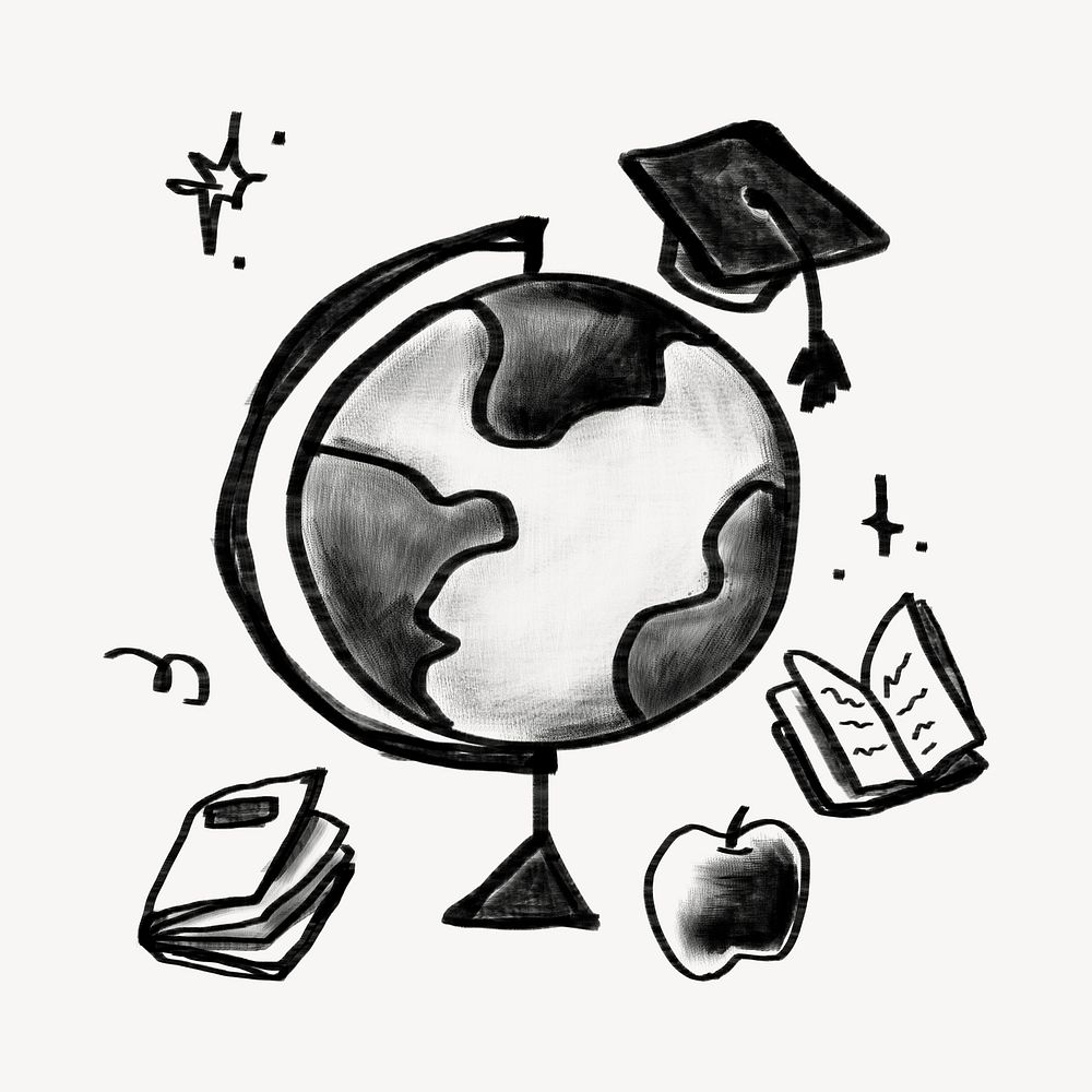 Spinning globe, cute education doodle psd