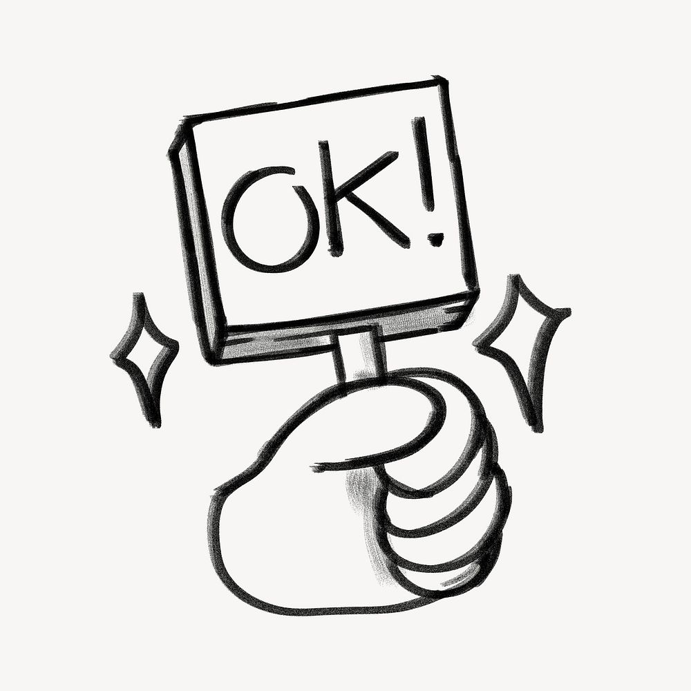 Hand holding OK sign doodle psd