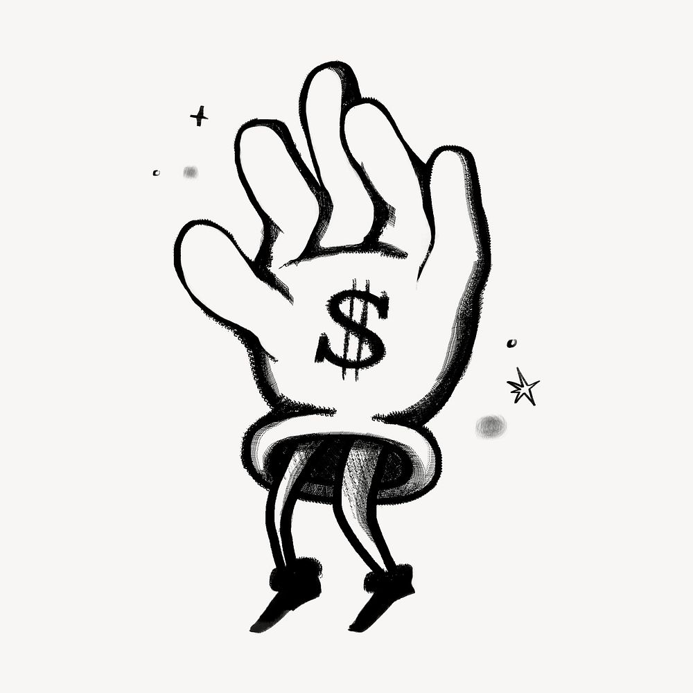 Dollar sign glove, business doodle psd