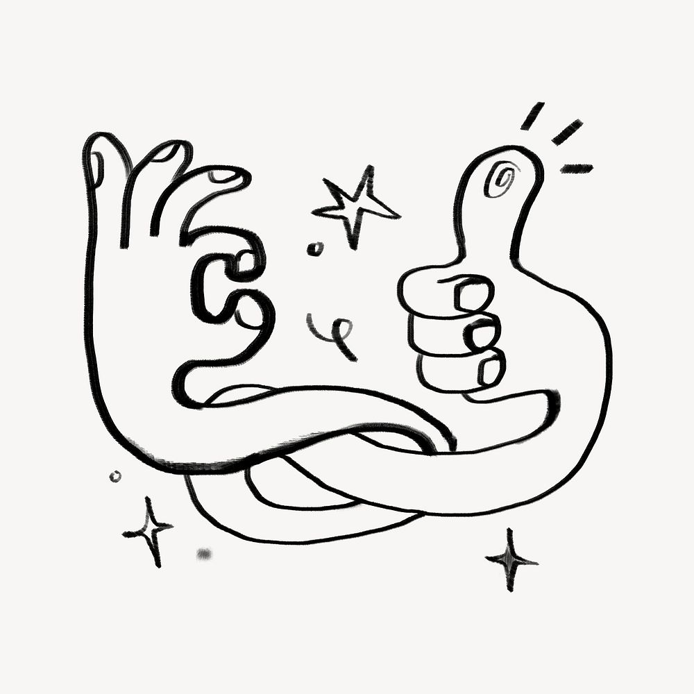 Thumbs up, okay hands, agreement gesture doodle psd