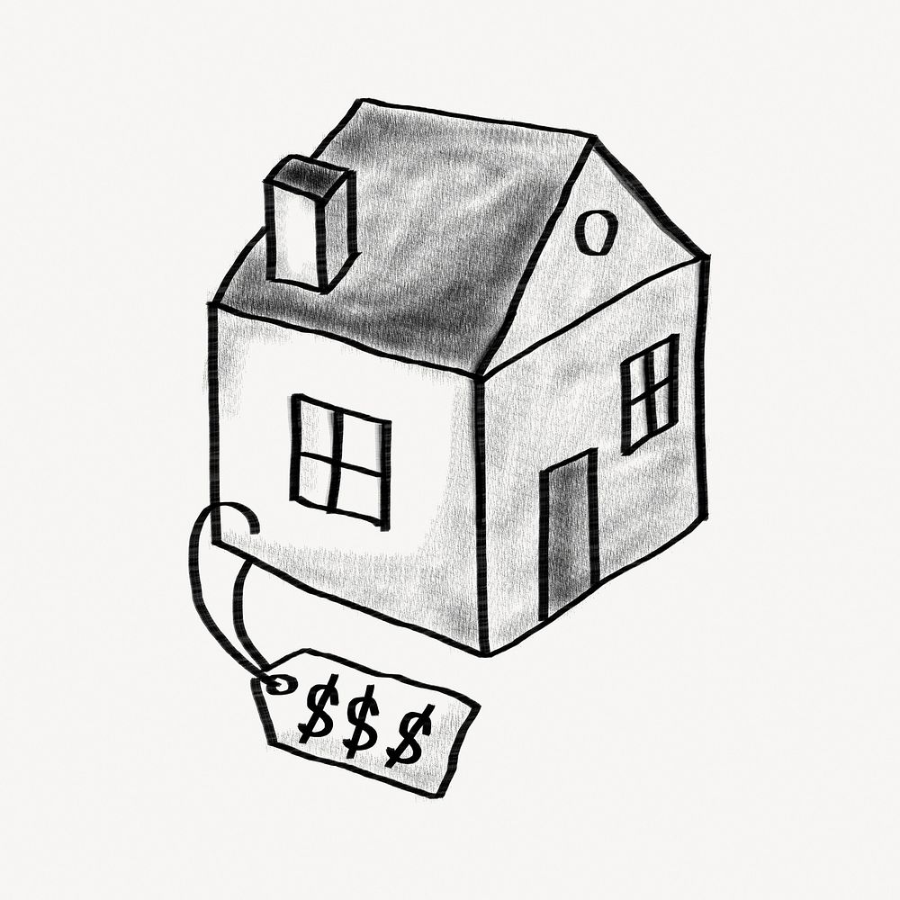 Price tag on house, property doodle