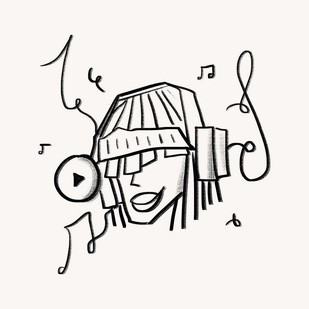 Woman listening to music doodle