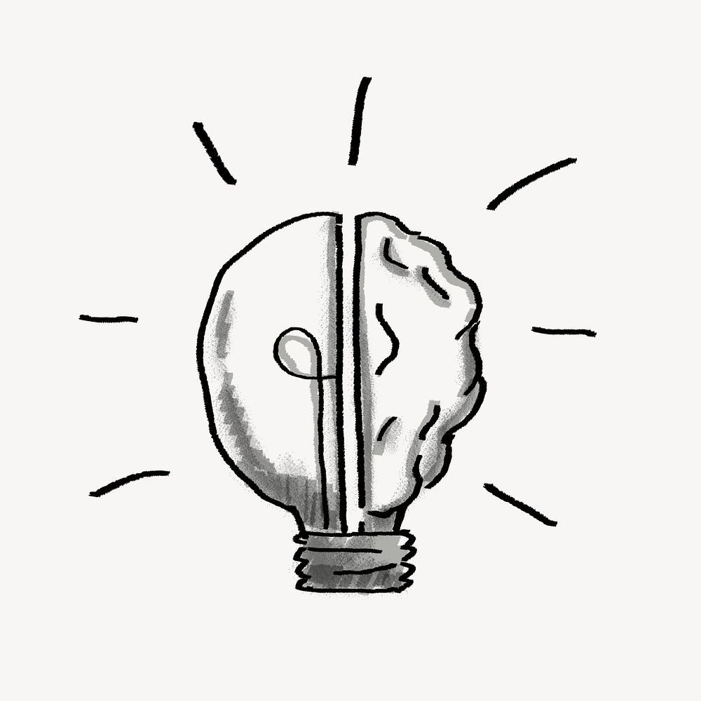 Brainy light bulb doodle psd