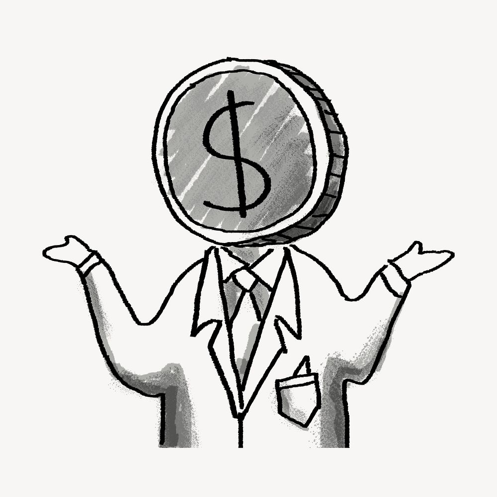 Money head businessman, investor doodle psd