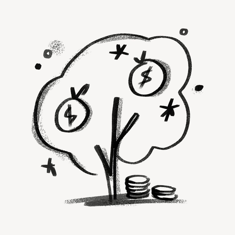 Tree growing money, finance doodle psd