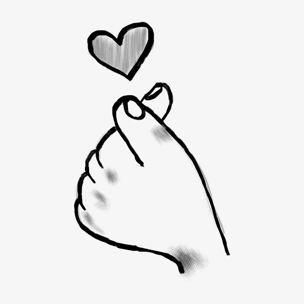 Heart hand doodle, love sign language psd