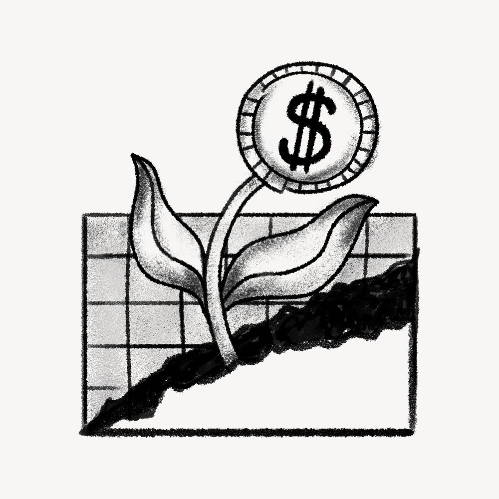 Economic growth, plant growing money doodle