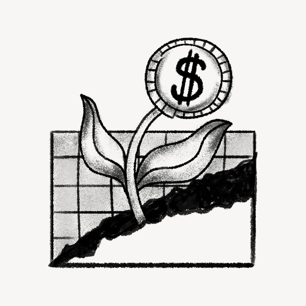 Economic growth, plant growing money doodle psd