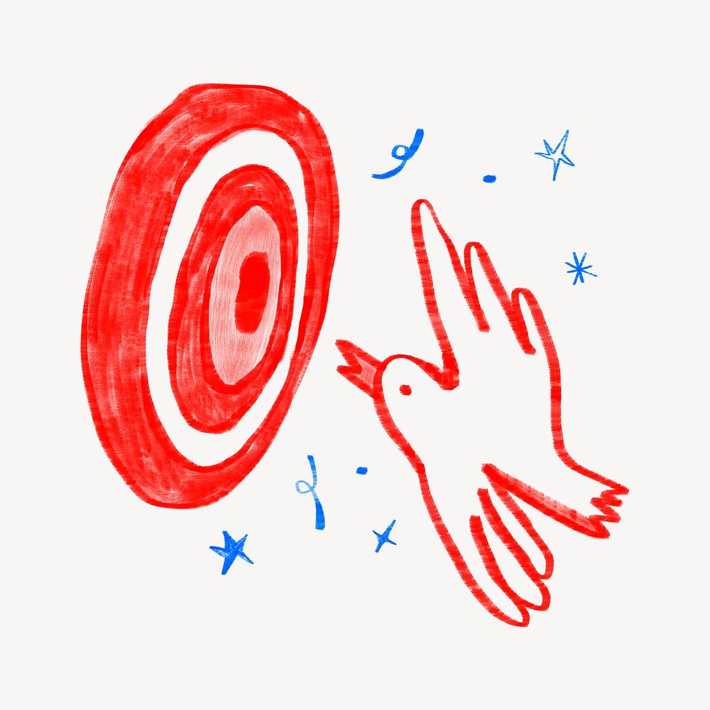 Bird hitting dartboard, business target doodle psd