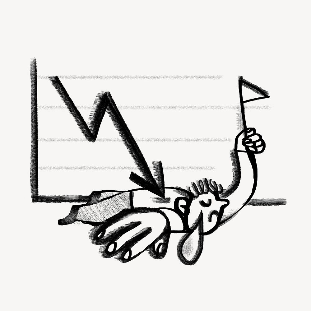 Downward arrow chart, bankrupt business doodle