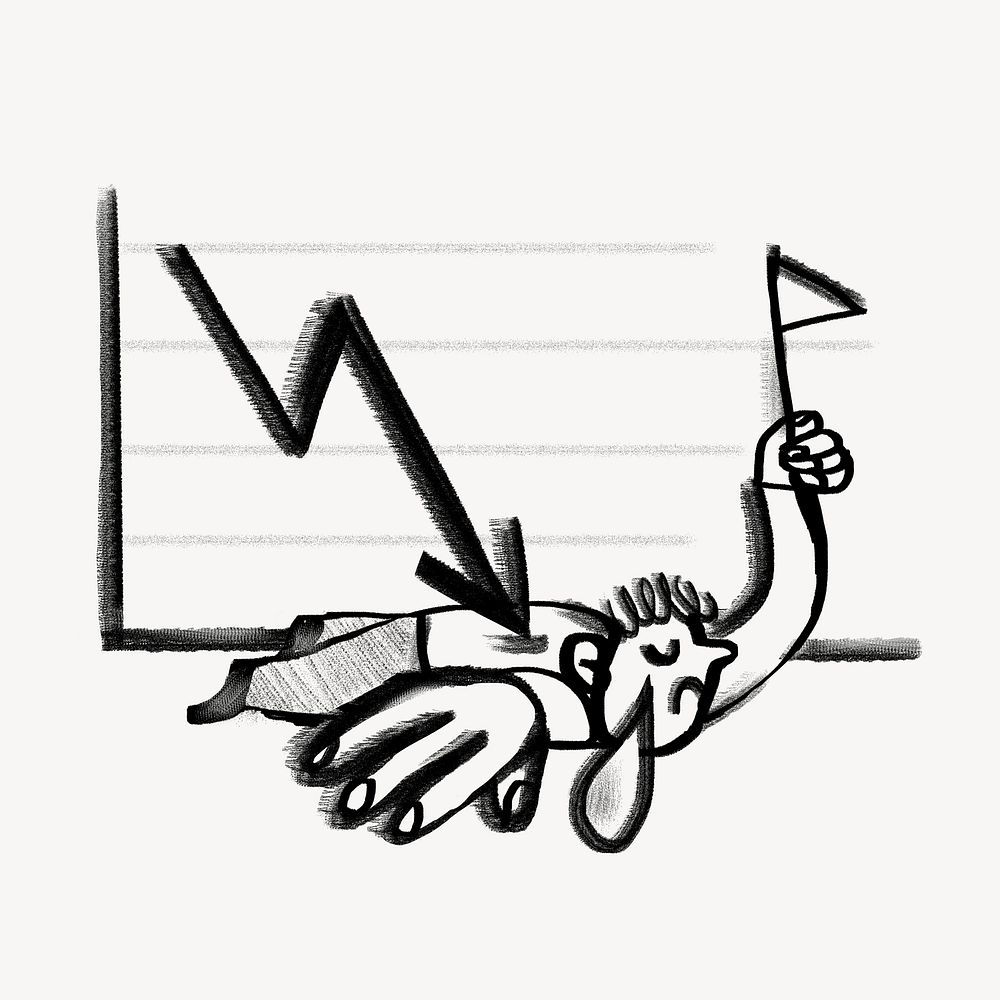 Downward arrow chart, bankrupt business doodle psd