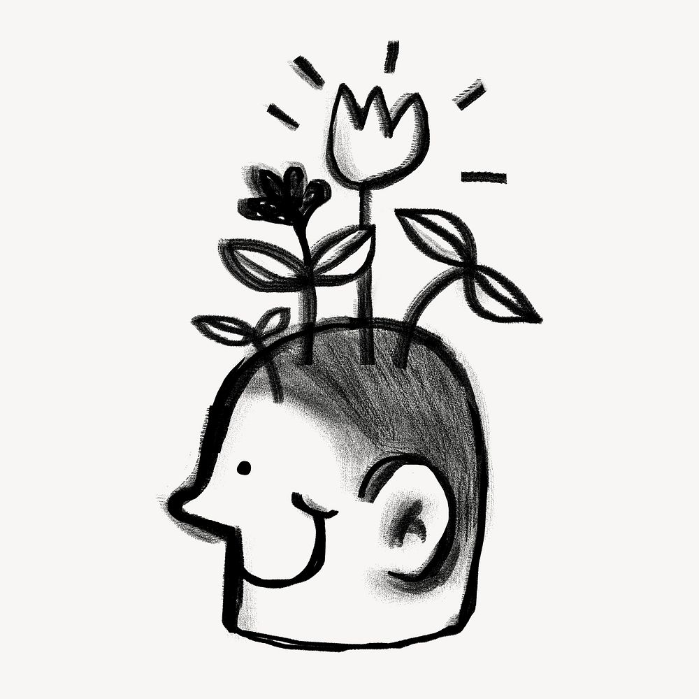 Head growing flowers, self-growth doodle psd