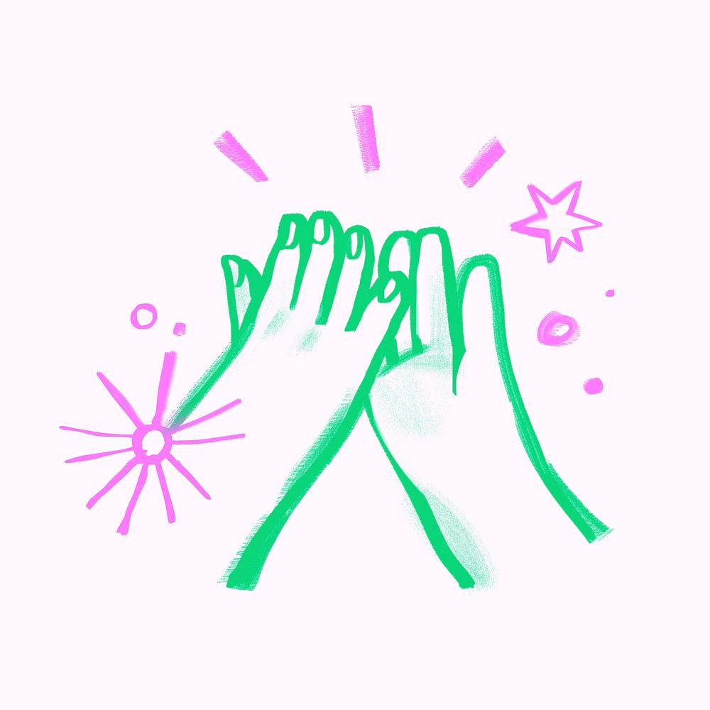 High five hands, gesture doodle psd