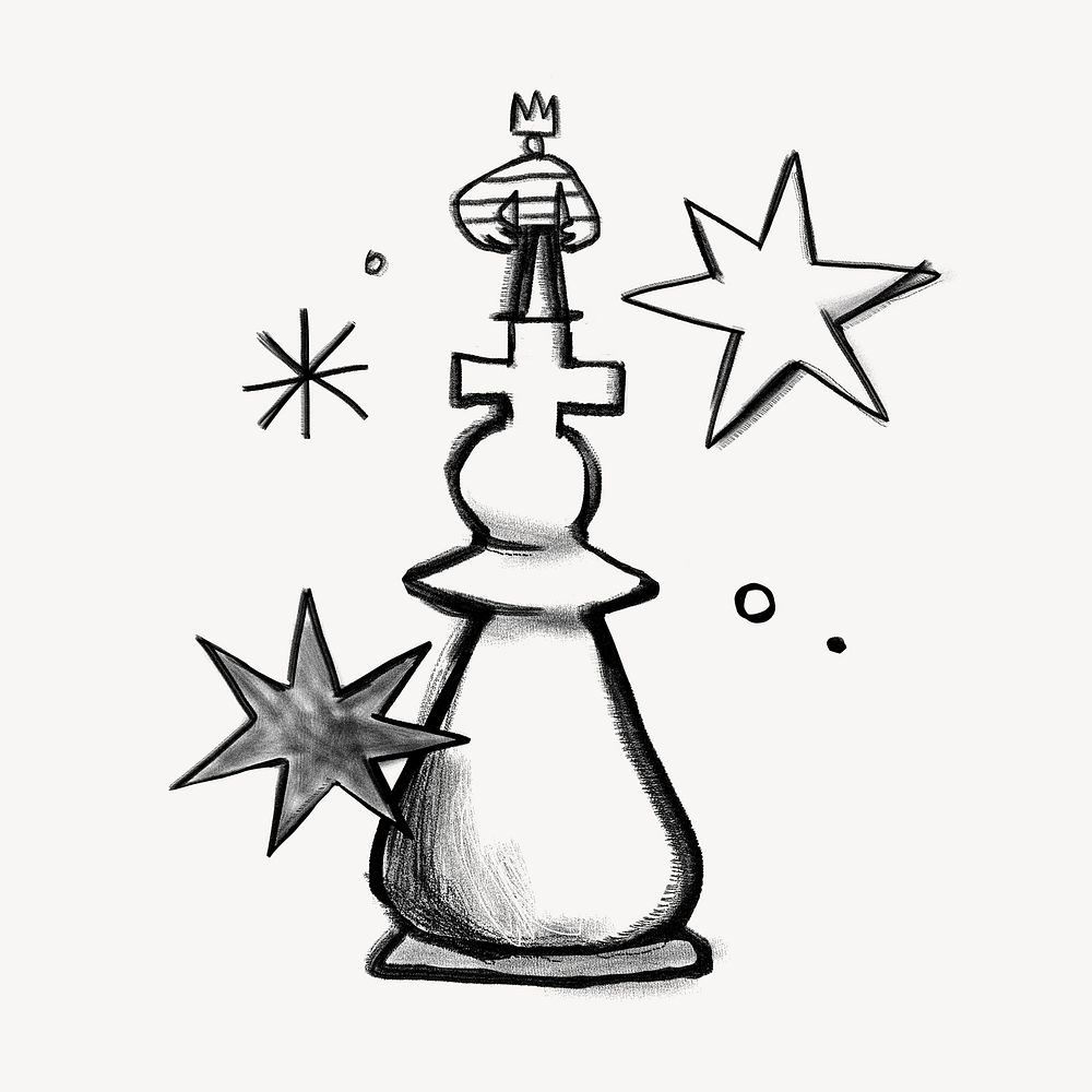 Man standing on chess piece, strategy doodle