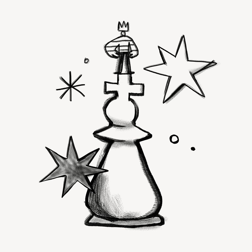 Man standing on chess piece, strategy doodle psd