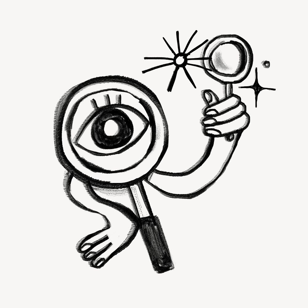 Search engine eye, magnifying glass doodle psd