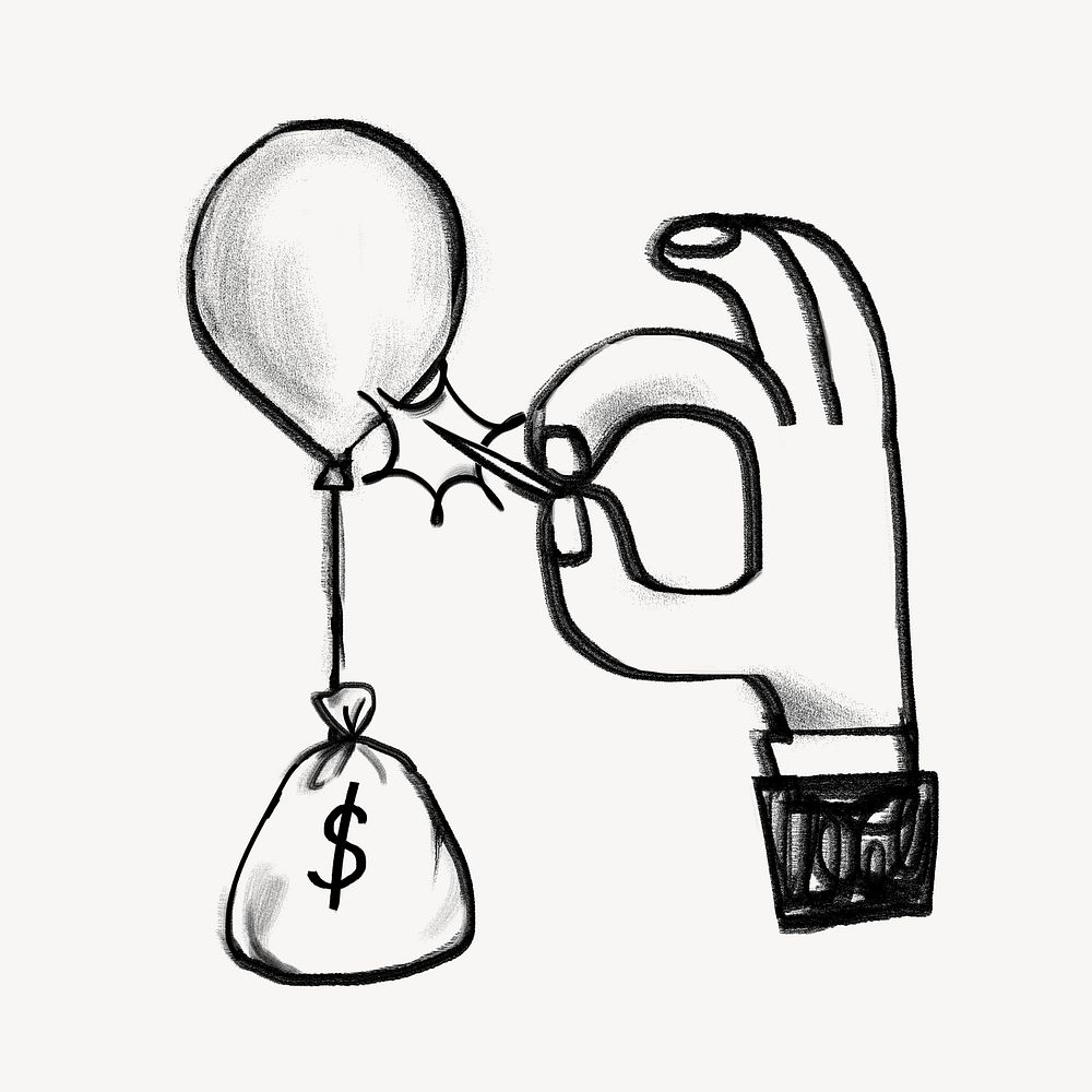 Businessman popping balloon, profit loss concept