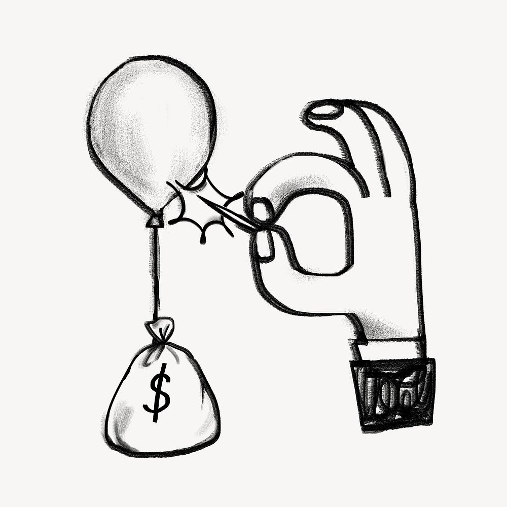 Businessman popping balloon, profit loss concept psd