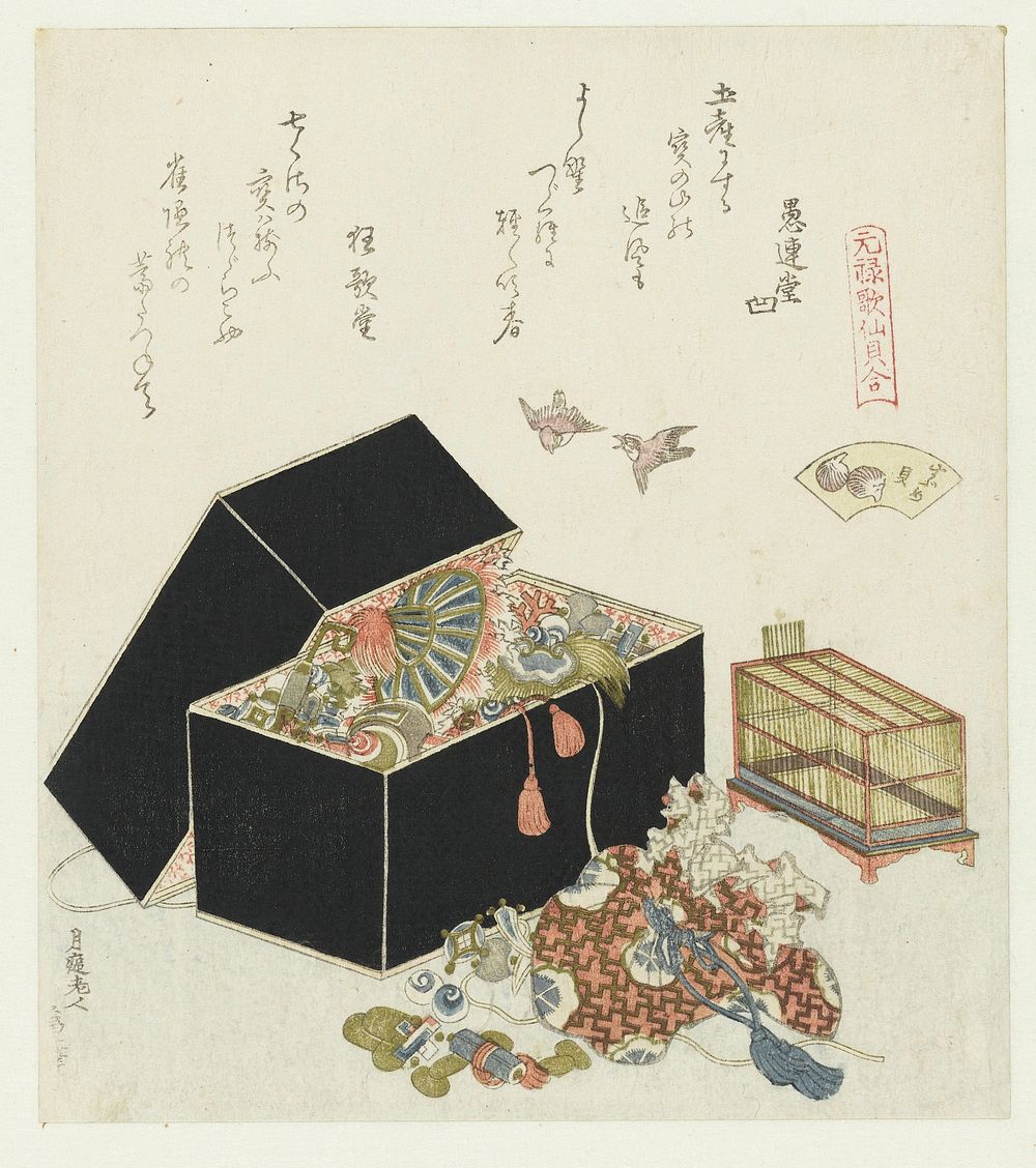 Hokusai's (1760-1849) A comparison of Genroku poems and shells. Original public domain image from the Rijksmuseum.