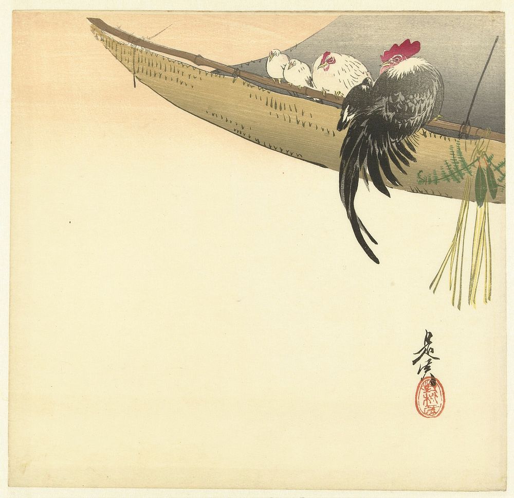 Nieuwjaarsdag in het jaar van de haan (1877 and/or 1889) print in high resolution by Shibata Zeshin. Original from the…