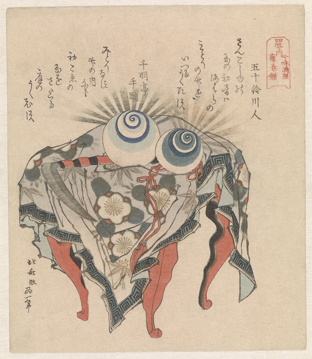 Hokusai's (1760-1849) A comparison of Genroku poems and shells. Original public domain image from the Rijksmuseum.