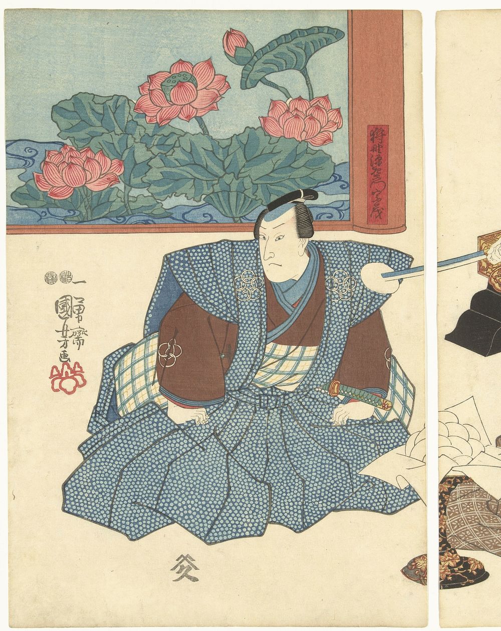 Drie acteurs bij een kamerscherm, Utagawa Kuniyoshi, (ca. 1847–1848) print in high resolution by Utagawa Kuniyoshi. Original…