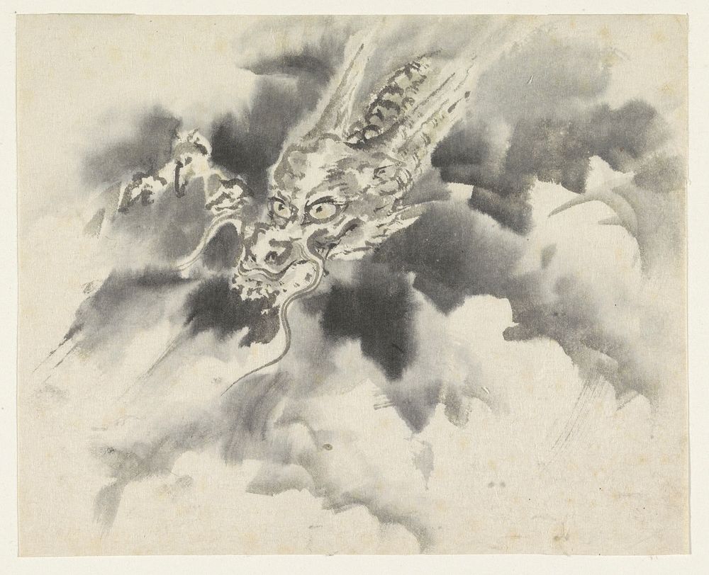 Draak en wolken, Utagawa Kuniyoshi (1808&ndash;1861) drawing in high resolution by Utagawa Kuniyoshi. Original from the…