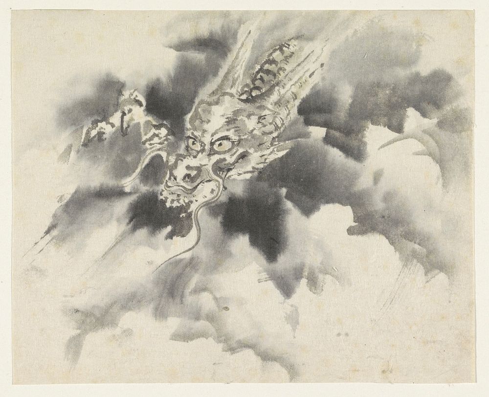 Draak en wolken, Utagawa Kuniyoshi (1808–1861) drawing in high resolution by Utagawa Kuniyoshi. Original from the…