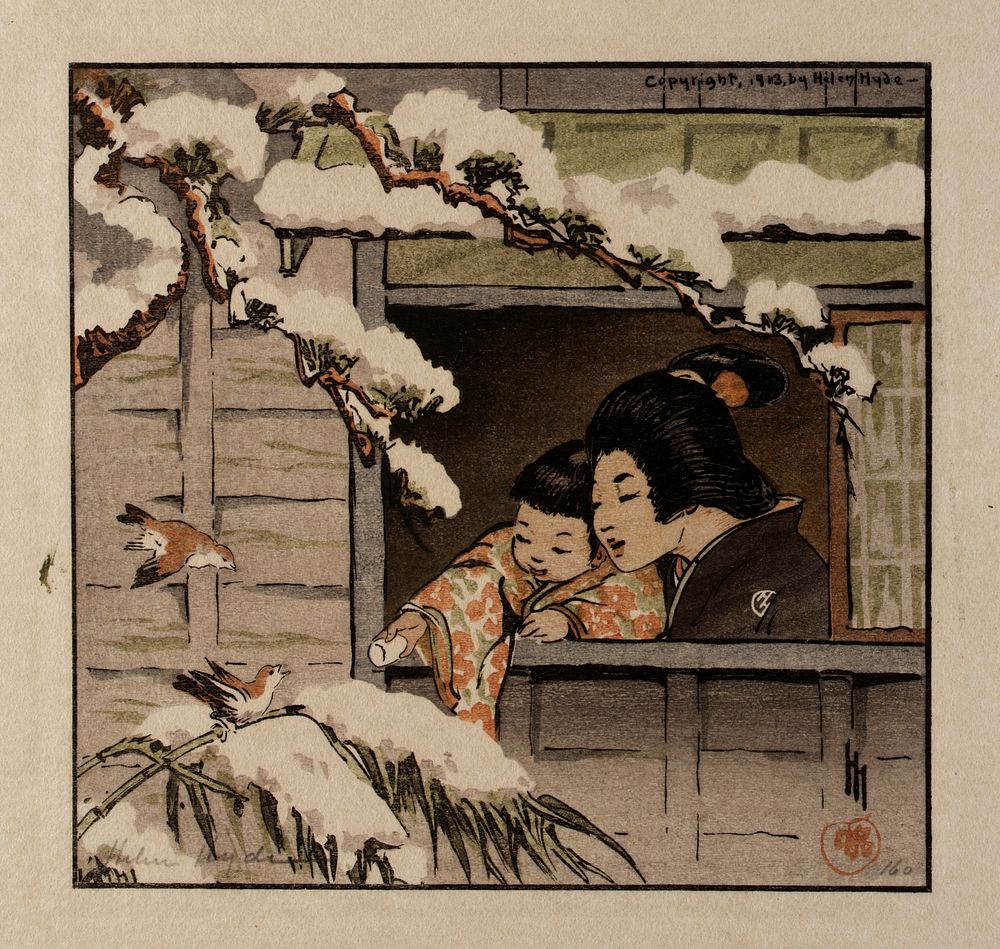Helen Hyde's My Neighbors (1913), Japanese mother and child. Original public domain image from the Smithsonian.