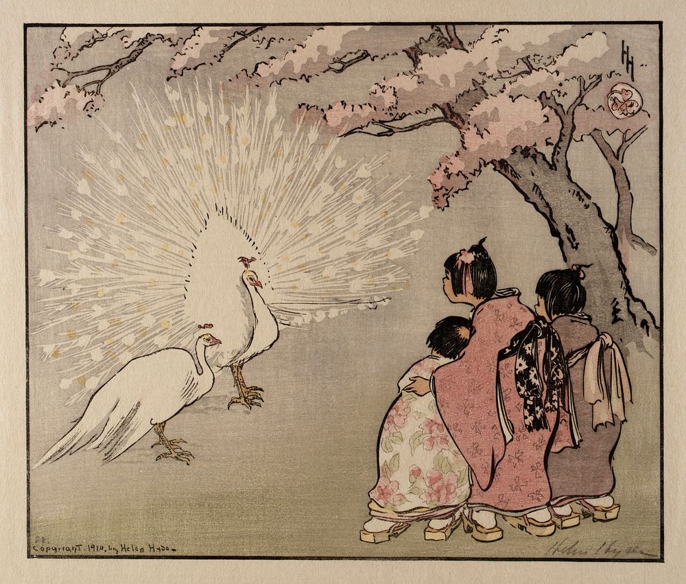 Helen Hyde's The White Peacock (1914). Original public domain image from the Smithsonian.