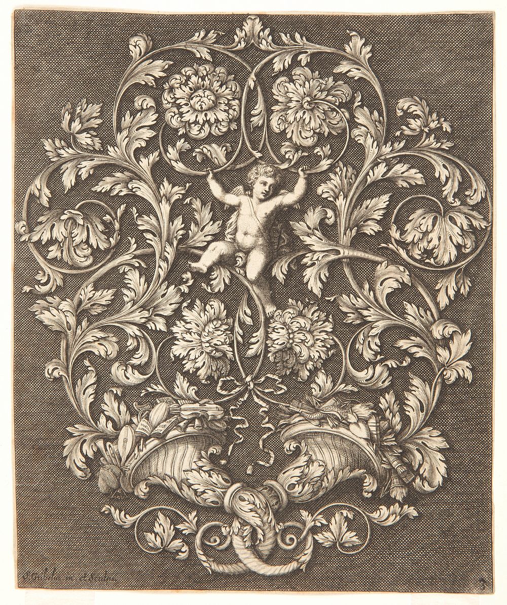 Rinceaux Design with Putto, plate 3, from A New Book of Ornaments Useful to all Artists