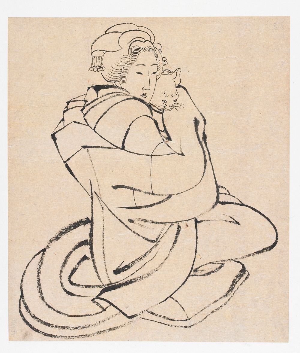 Lady Holding a Cat by Katsushika Hokusai