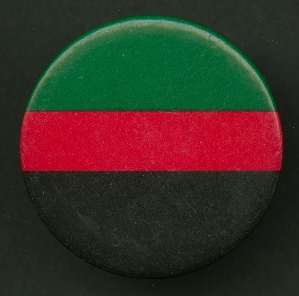 Pinback button of the Pan-African flag