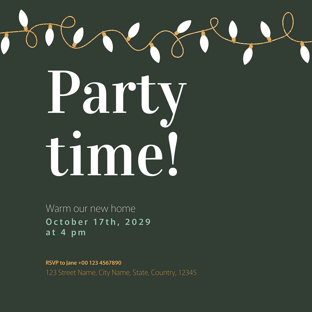 Housewarming party Instagram post template, editable text vector