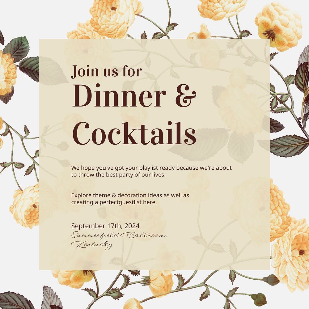 Cocktail party Instagram post template, editable text vector