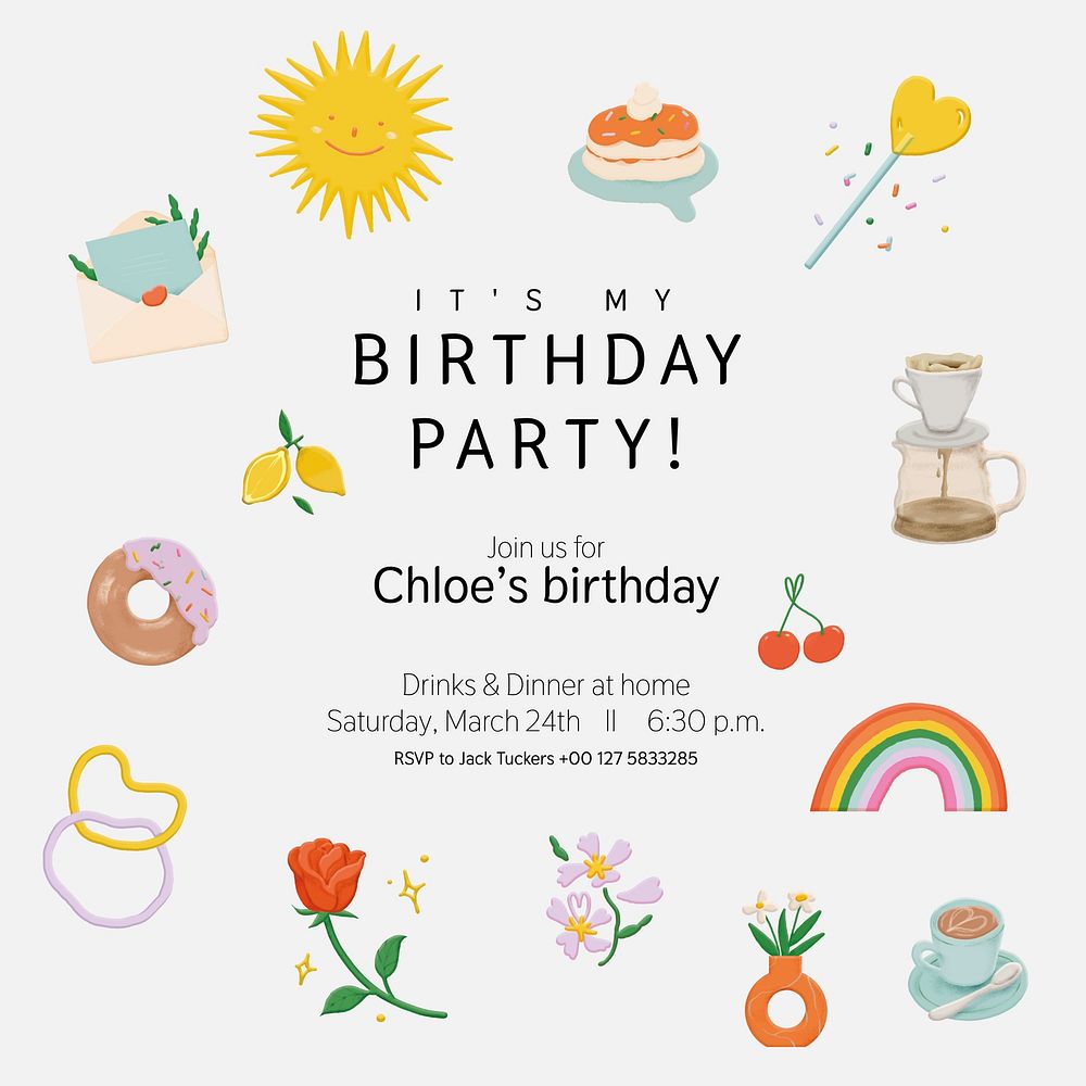 Birthday party Instagram post template, editable text vector