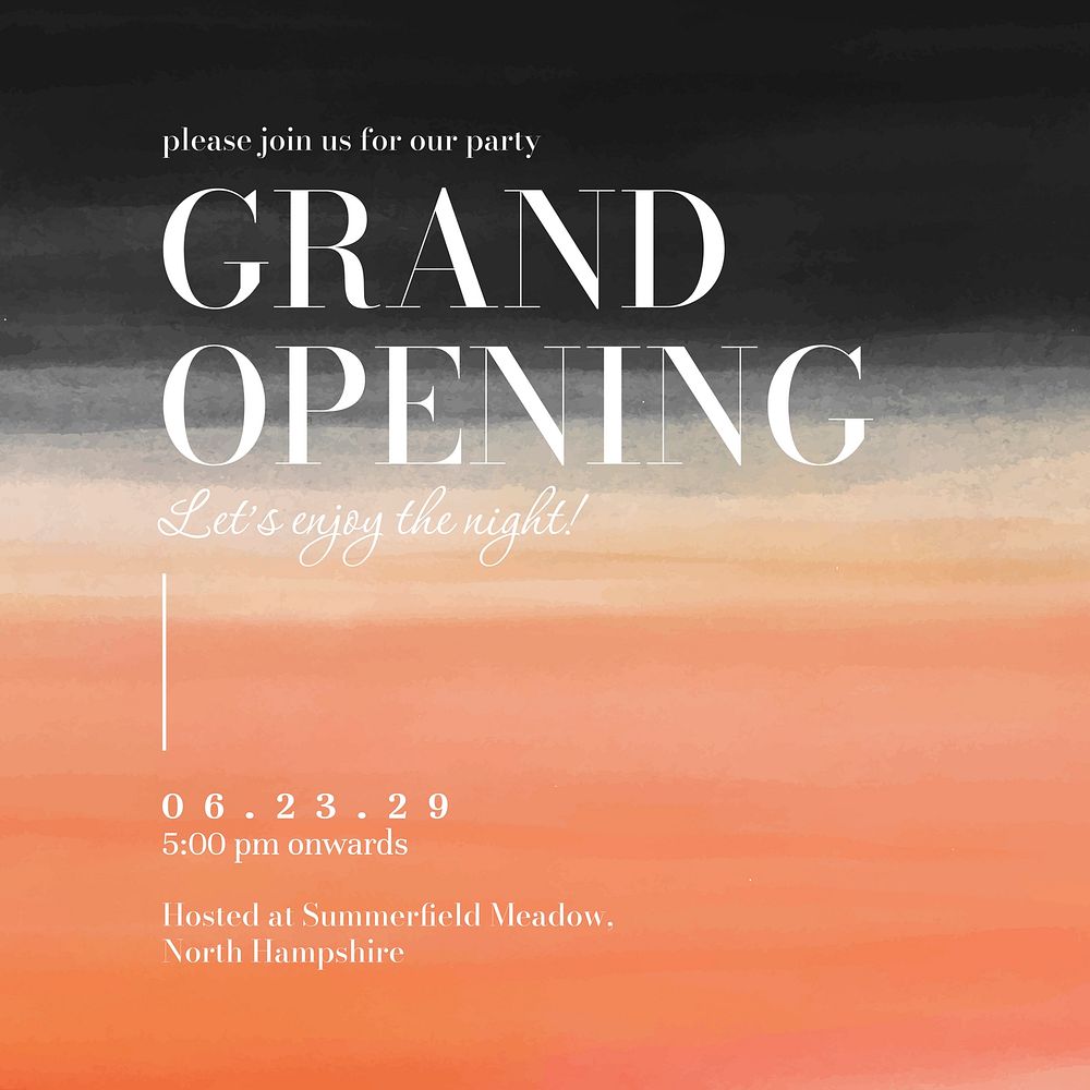 Grand opening Instagram post template, editable text vector