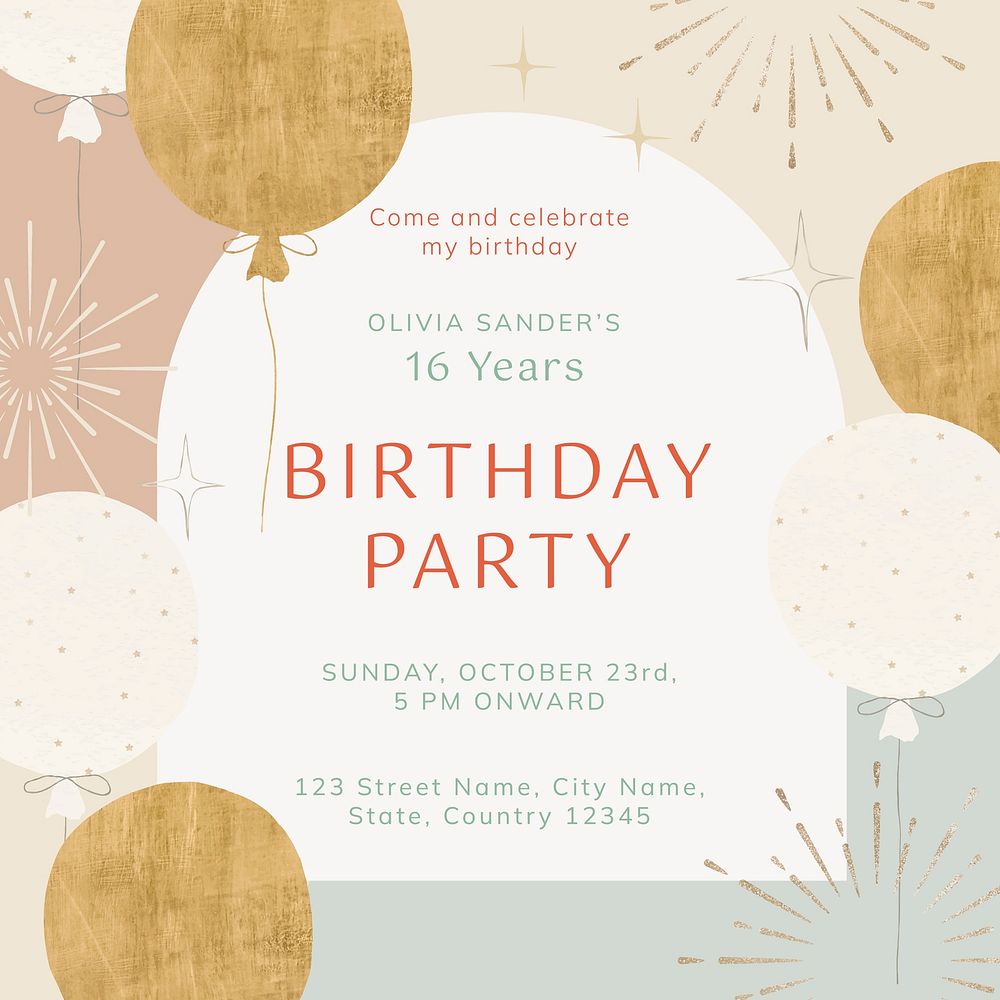Birthday party Instagram post template, editable text vector