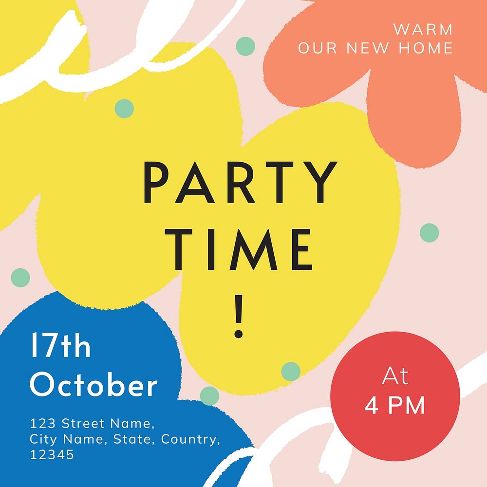 Housewarming party Instagram post template, editable text vector