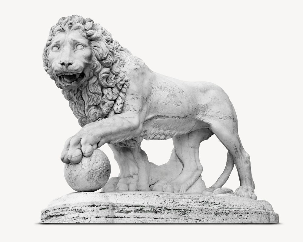 Medici lion sculpture, isolated animal image psd