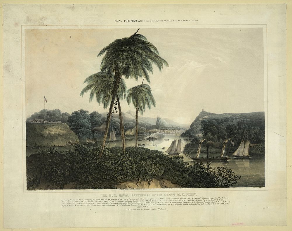 The U.S. naval expedition under Com..ore M.C. Perry, ascending the Tuspan River ; destroying the forts, and taking possesion…