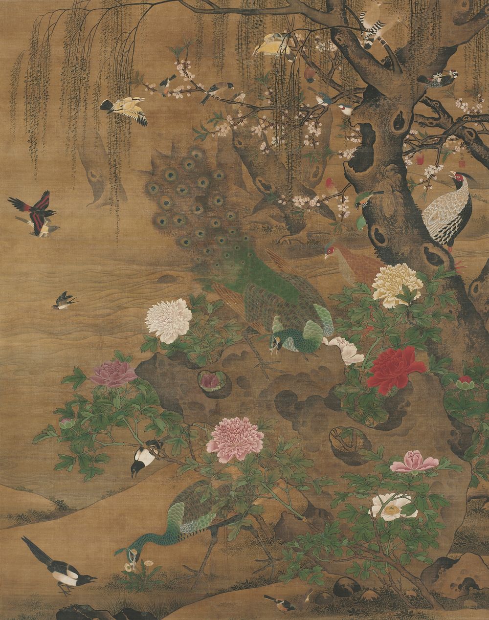 Birds Gather under the Spring Willow. Original from The Cleveland Museum of Art.