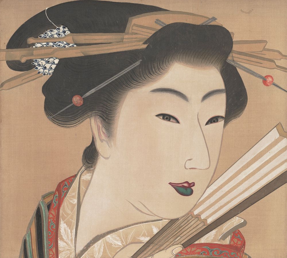 City Girl (left of a triptych of Three Beauties) (1830s) painting in high resolution by Mihata Joryu.  Original from the…