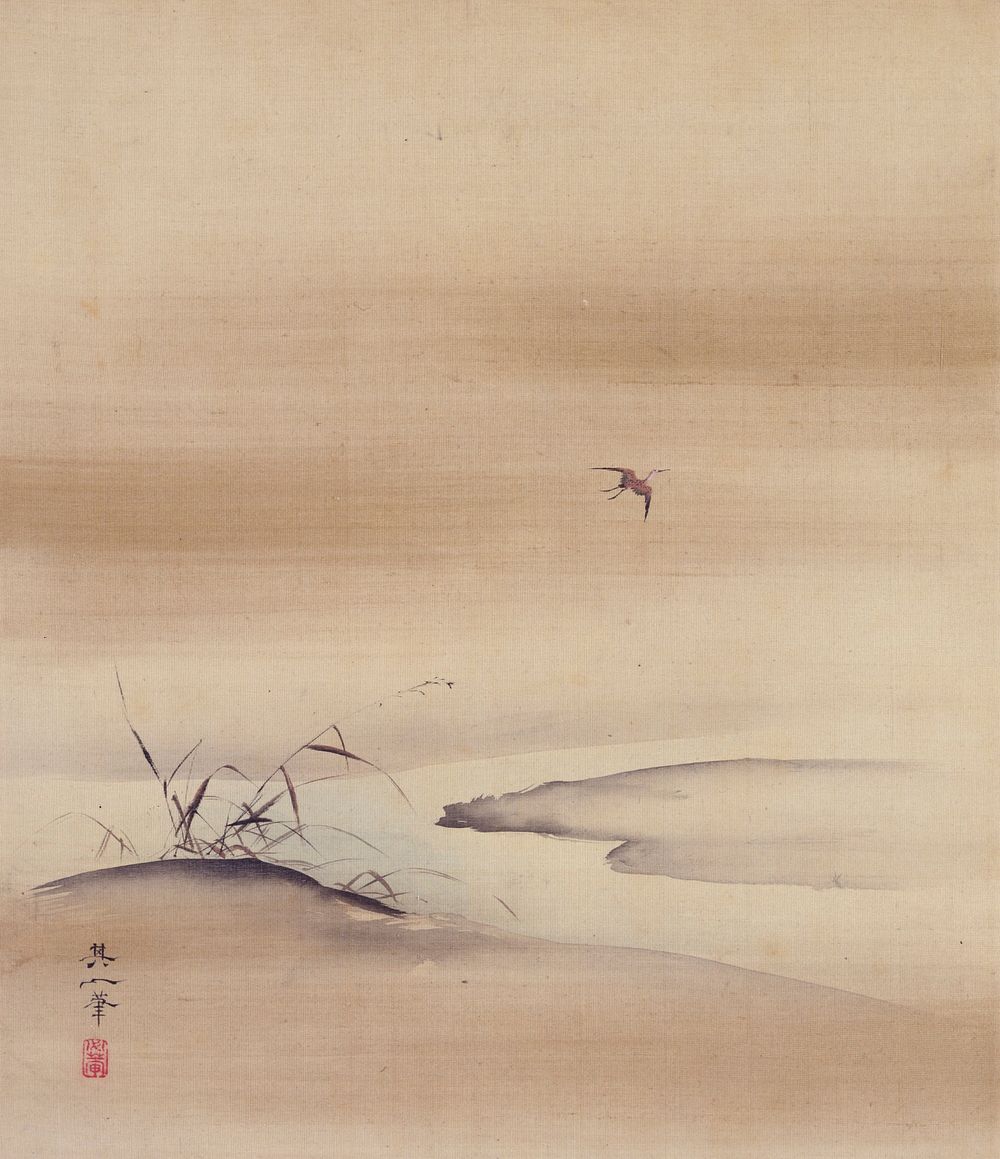 Snipes (right from the triptych Three Evening Scenes) during first half 19th century painting in high resolution by Suzuki…
