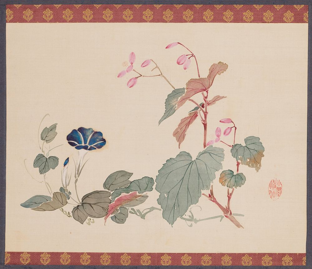 Begonia and Morning Glory (1834) painting in high resolution by Urakami Shunkin. Original from the Minneapolis Institute of…