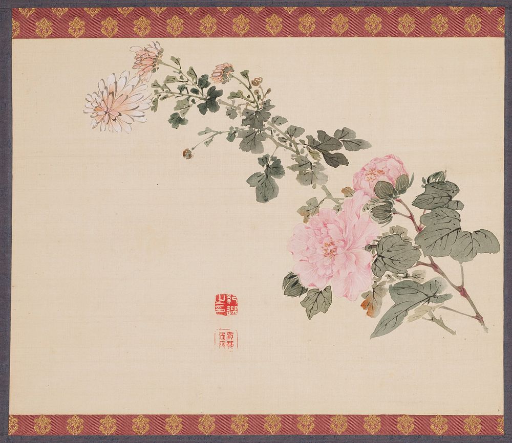 Chrysanthemum and Peony (1834) painting in high resolution by Urakami Shunkin. Original from the Minneapolis Institute of…