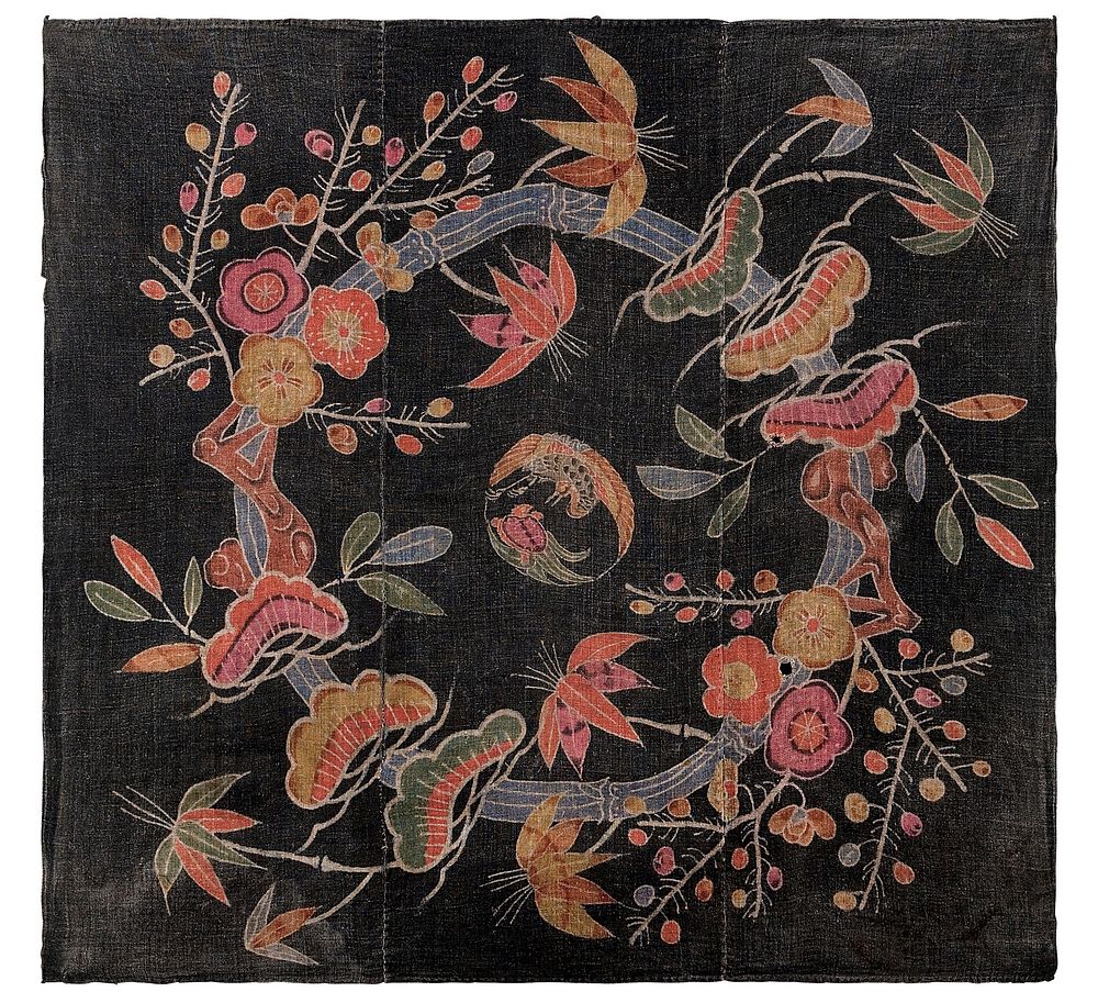 Wrapping cloth (uchikui) with circular floral design during 19th century textile in high resolution.  Original from The…
