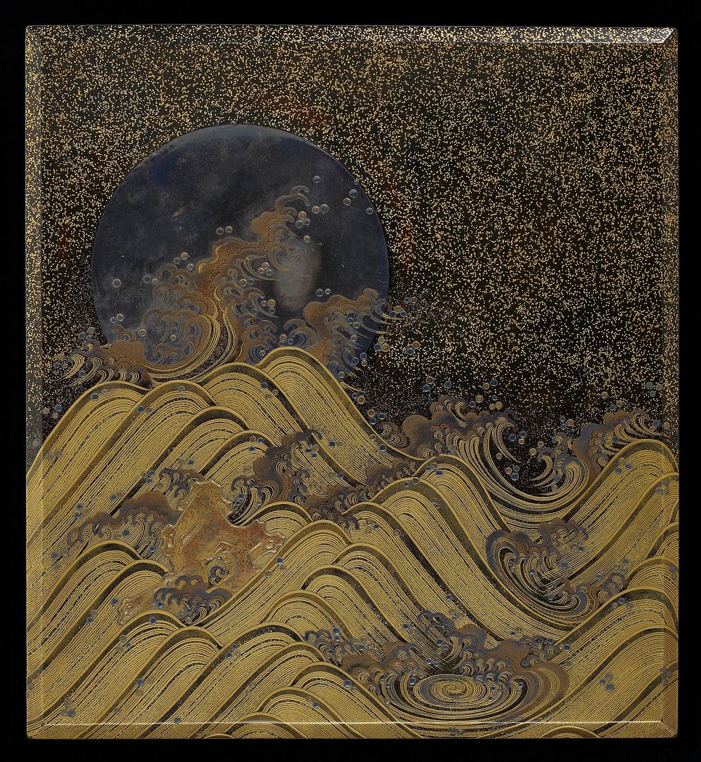 Writing box with moon and wave design during 18th century lacquer in high resolution. Original from the Minneapolis…