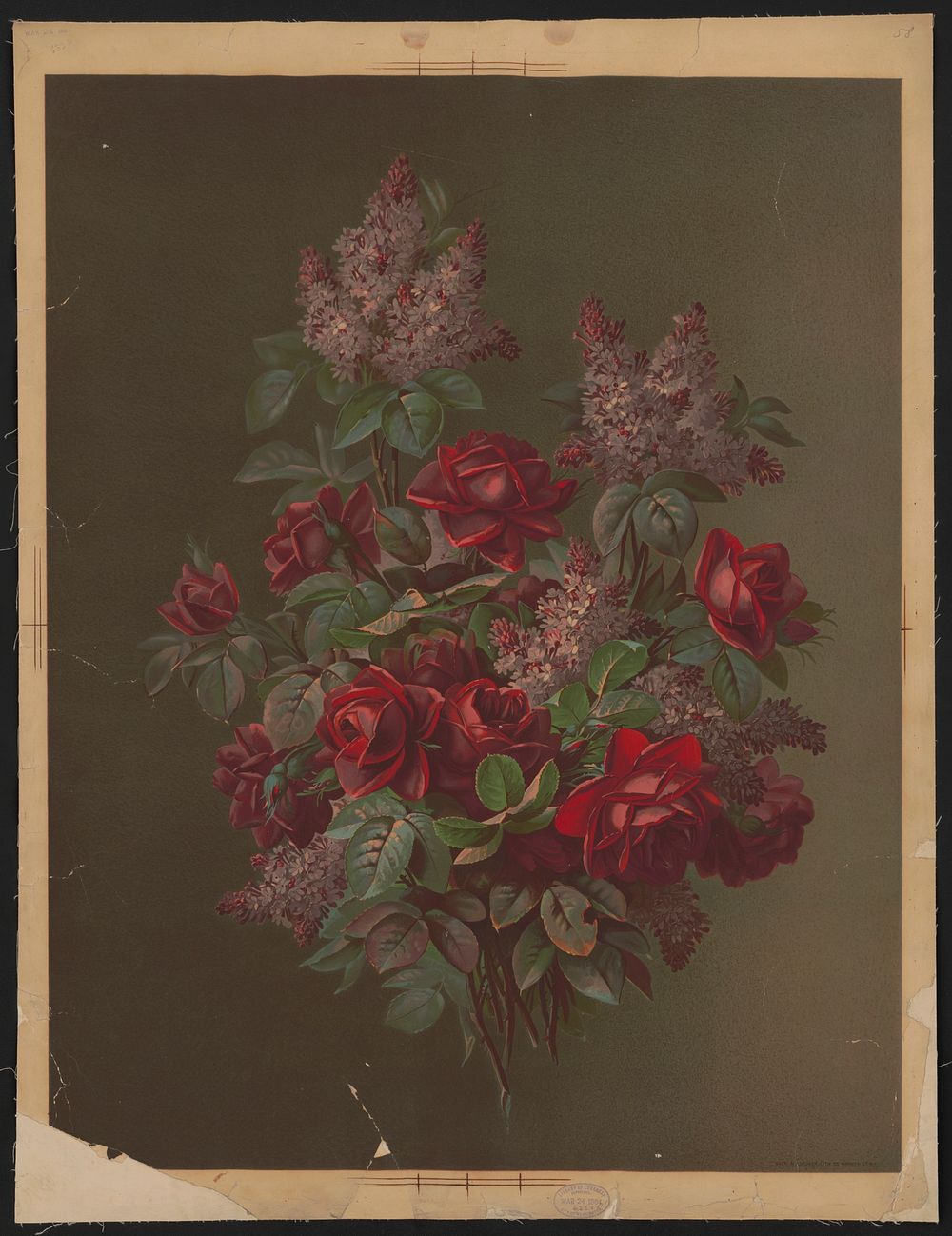 Bouquet of red roses and other flowers (1884). Original from the Library of Congress.