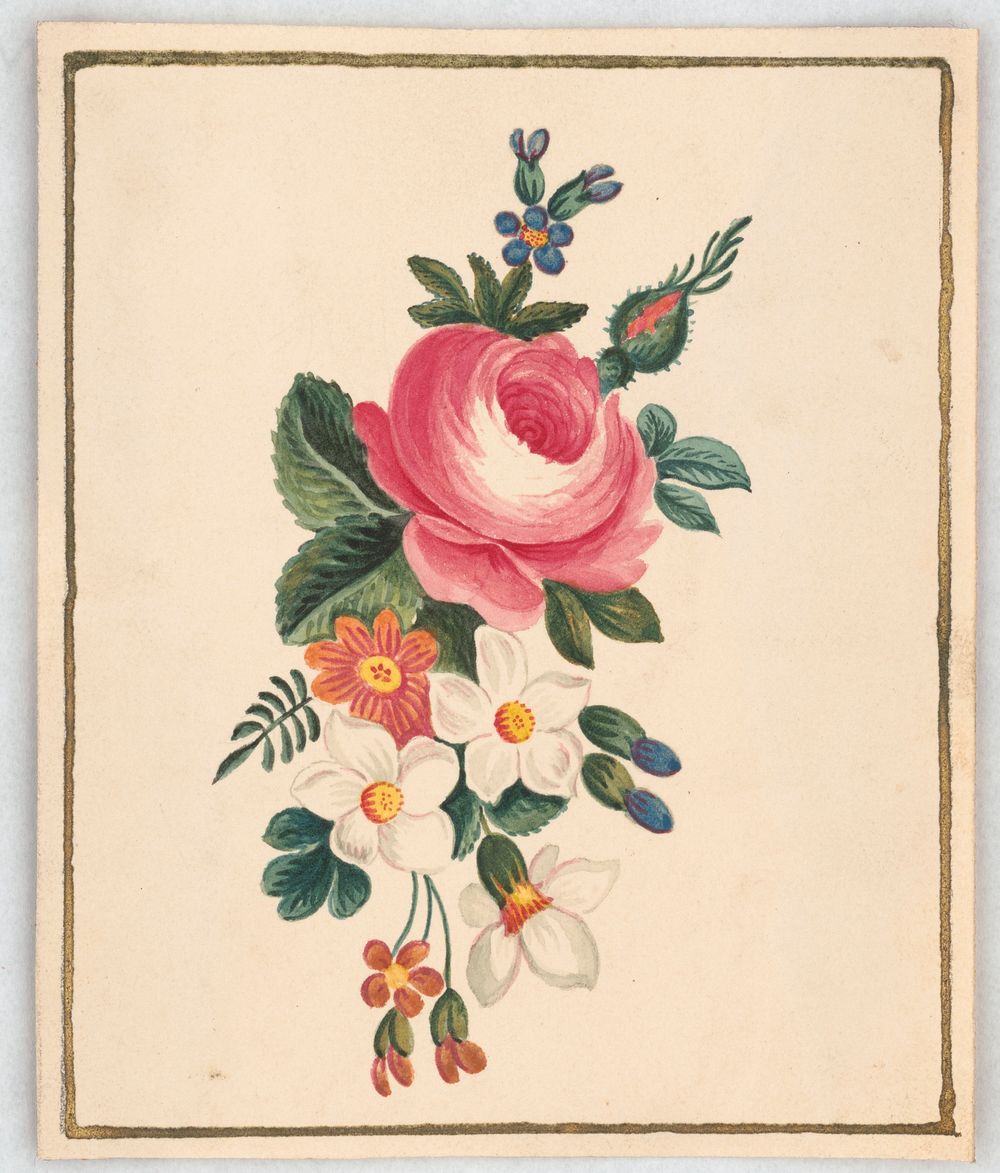 Arrangement of a peony with other flowers (1820). Original from the Library of Congress.